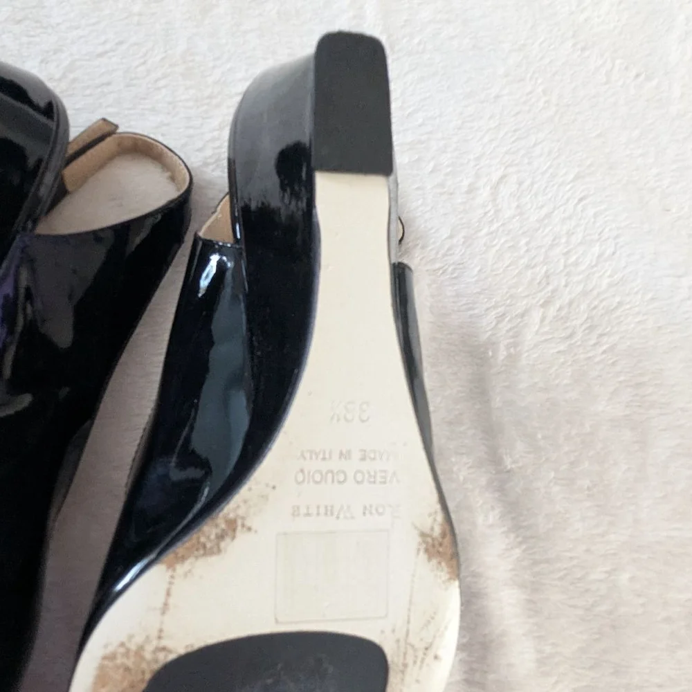 Ron White Black Patent Leather Slingback Wedge Heels Size 8